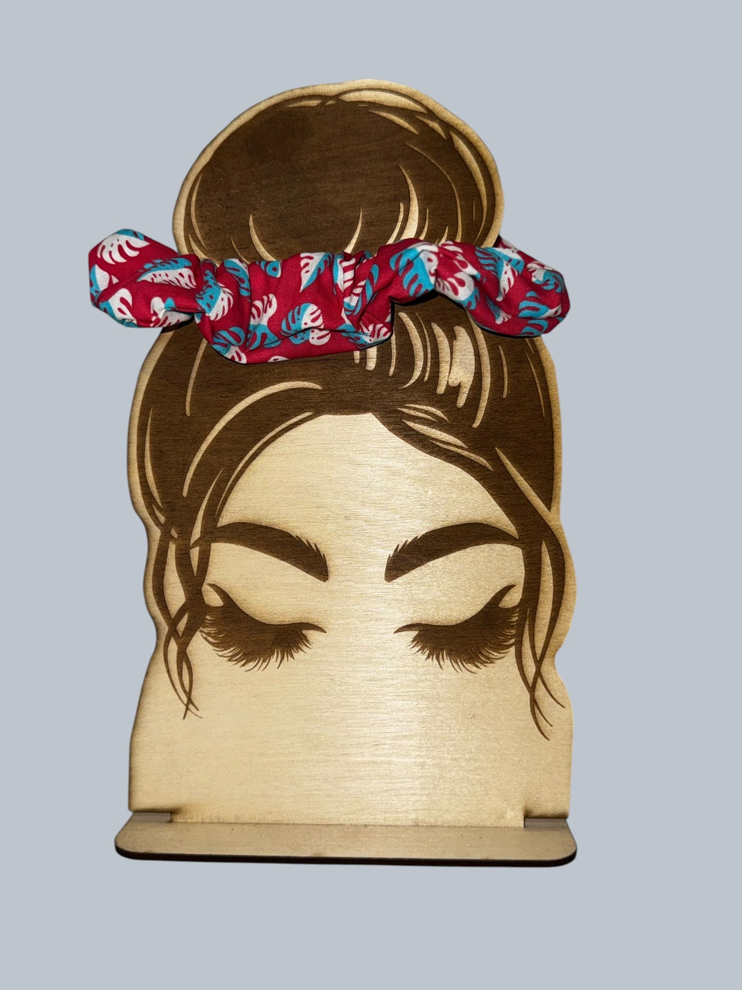 Red with blue leaves scrunchie