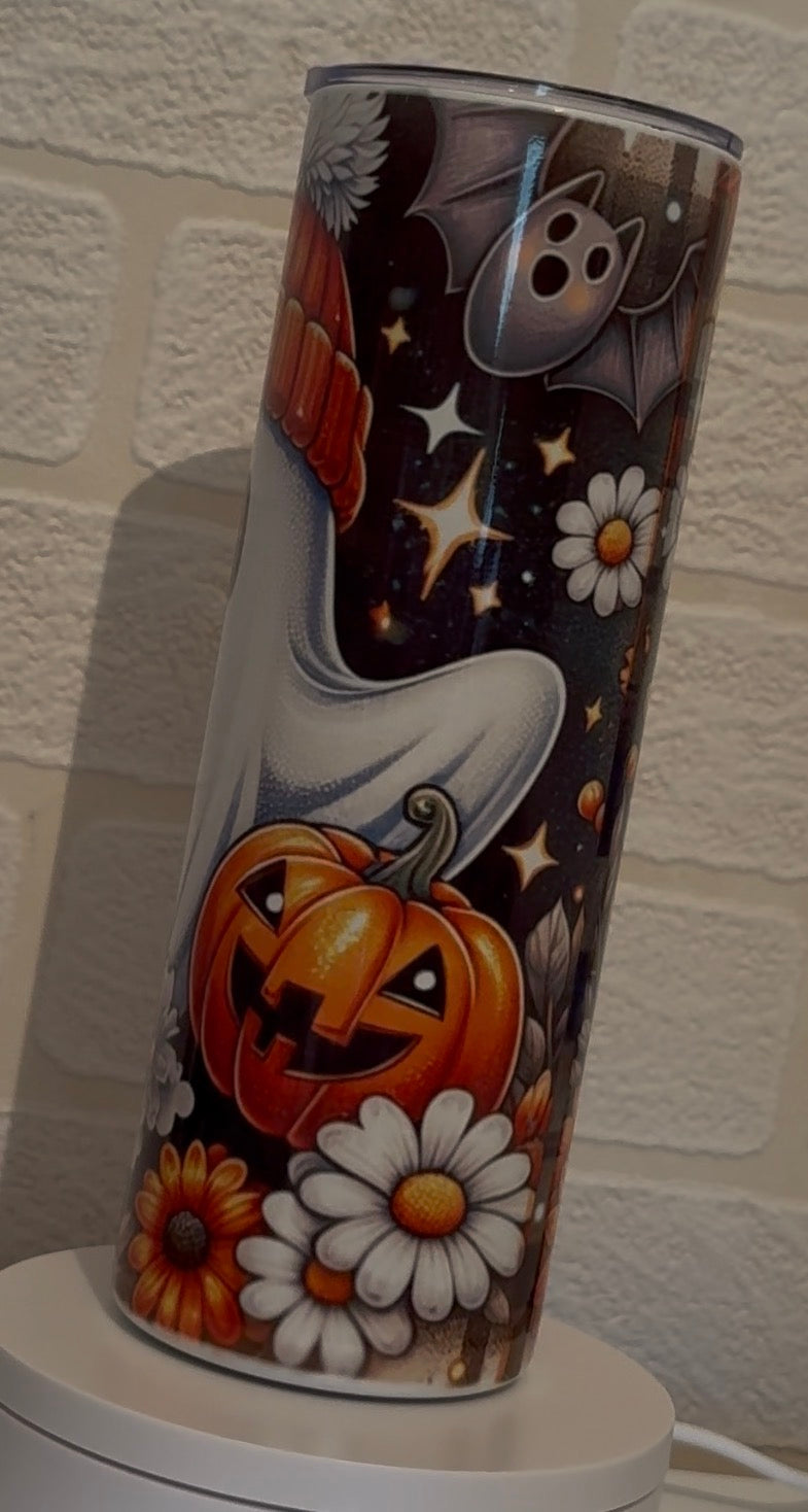 Cute ghostie with coffee tumbler