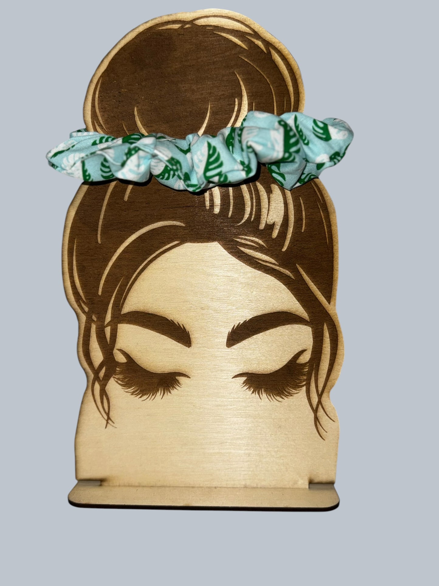 Turquoise scrunchie with palm leaves
