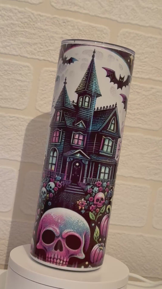 Haunted house tumbler with straw