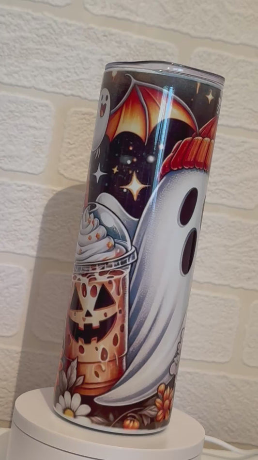 Cute ghostie with coffee tumbler
